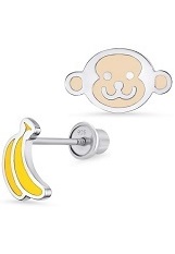 marvelous silver enamel monkey banana baby stud earrings